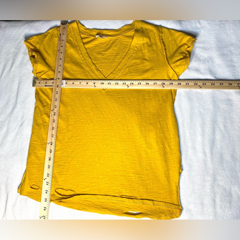 Umgee Women's Mustard V-Neck distressed Top - Picture 8 of 14